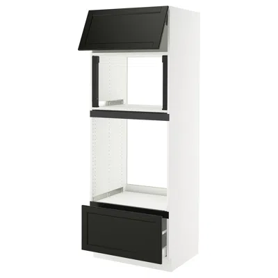 Ikea Sektion / Maximera High Cabinet For Micro/oven+drawer/door, White/lerhyttan Black Stained, 30x24x80 