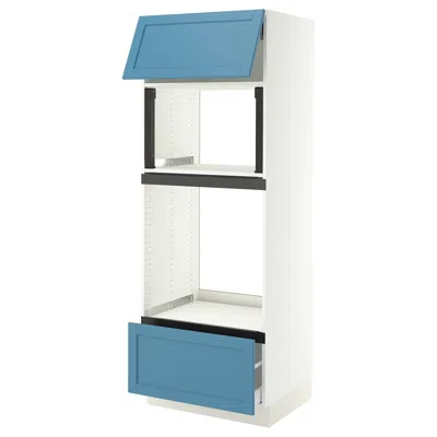 Ikea Sektion / Maximera High Cabinet For Micro/oven+drawer/door, White/lerhyttan Blue, 30x24x80 "