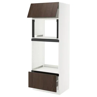 Ikea Sektion / Maximera High Cabinet For Micro/oven+drawer/door, White/sinarp Brown, 30x24x80 "