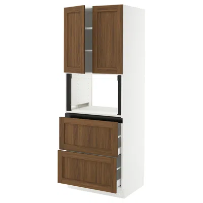 Ikea Sektion / Maximera High Cabinet For Microwave With 2 Drawers/2 Doors, White Enköping/brown Walnut Ef