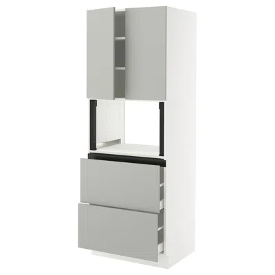 Ikea Sektion / Maximera High Cabinet For Microwave With 2 Drawers/2 Doors, White/havstorp Light Gray, 30x