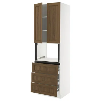Ikea Sektion / Maximera High Cabinet For Microwave With 3 Drawers/2 Doors, White Enköping/brown Walnut Ef