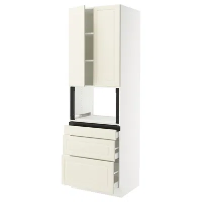 Ikea Sektion / Maximera High Cabinet For Microwave With 3 Drawers/2 Doors, White/bodbyn Off-white, 30x24x