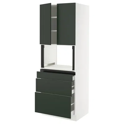 Ikea Sektion / Maximera High Cabinet For Microwave With 3 Drawers/2 Doors, White/havstorp Deep Green, 30x