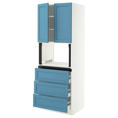 Ikea Sektion / Maximera High Cabinet For Microwave With 3 Drawers/2 Doors, White/lerhyttan Blue, 30x24x80