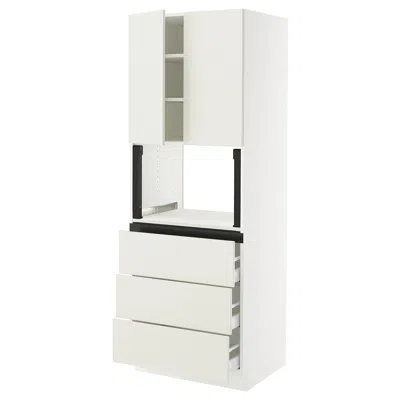 Ikea Sektion / Maximera High Cabinet For Microwave With 3 Drawers/2 Doors, White/veddinge White, 30x24x80