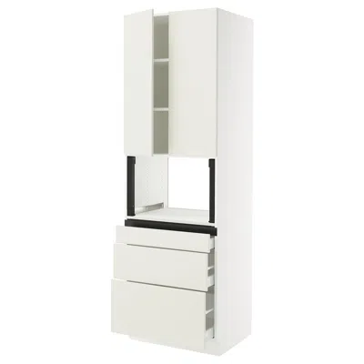 Ikea Sektion / Maximera High Cabinet For Microwave With 3 Drawers/2 Doors, White/veddinge White, 30x24x90