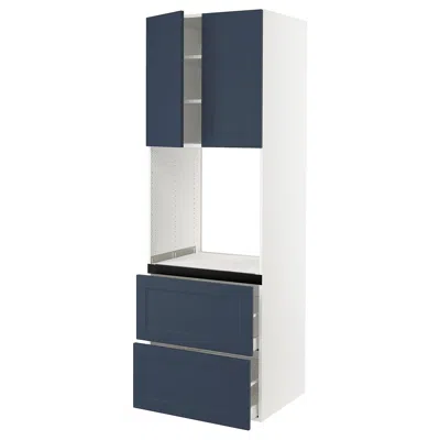 Ikea Sektion / Maximera High Cabinet For Oven+2 Drawers/2 Doors, White Axstad/matte Blue, 30x24x90 "