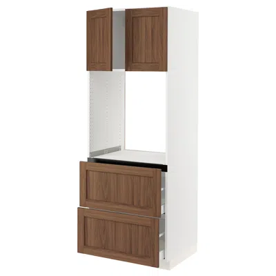 Ikea Sektion / Maximera High Cabinet For Oven+2 Drawers/2 Doors, White Enköping/brown Walnut Effect, 30x2