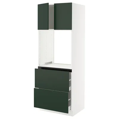 Ikea Sektion / Maximera High Cabinet For Oven+2 Drawers/2 Doors, White/havstorp Deep Green, 30x24x80 "