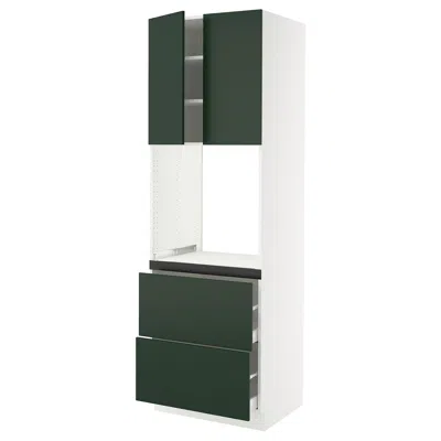 Ikea Sektion / Maximera High Cabinet For Oven+2 Drawers/2 Doors, White/havstorp Deep Green, 30x24x90 "