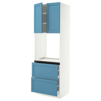 Ikea Sektion / Maximera High Cabinet For Oven+2 Drawers/2 Doors, White/lerhyttan Blue, 30x24x90 "