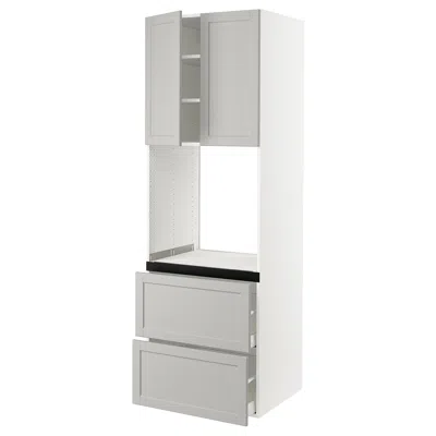 Ikea Sektion / Maximera High Cabinet For Oven+2 Drawers/2 Doors, White/lerhyttan Light Gray, 30x24x90 "
