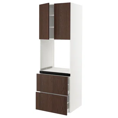 Ikea Sektion / Maximera High Cabinet For Oven+2 Drawers/2 Doors, White/sinarp Brown, 30x24x90 "