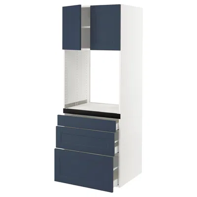 Ikea Sektion / Maximera High Cabinet For Oven With 3 Drawers/2 Doors, White Axstad/matte Blue, 30x24x80 "