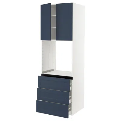 Ikea Sektion / Maximera High Cabinet For Oven With 3 Drawers/2 Doors, White Axstad/matte Blue, 30x24x90 "