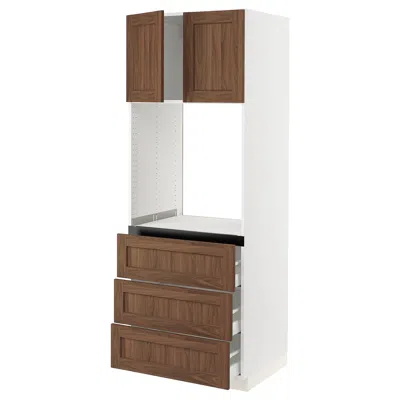 Ikea Sektion / Maximera High Cabinet For Oven With 3 Drawers/2 Doors, White Enköping/brown Walnut Effect,
