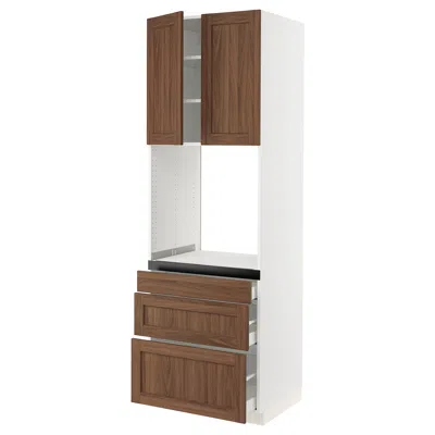 Ikea Sektion / Maximera High Cabinet For Oven With 3 Drawers/2 Doors, White Enköping/brown Walnut Effect,