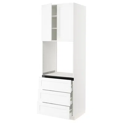 Ikea Sektion / Maximera High Cabinet For Oven With 3 Drawers/2 Doors, White Enköping/white Wood Effect, 3