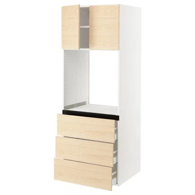 Ikea Sektion / Maximera High Cabinet For Oven With 3 Drawers/2 Doors, White/askersund Light Ash Effect, 3