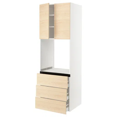 Ikea Sektion / Maximera High Cabinet For Oven With 3 Drawers/2 Doors, White/askersund Light Ash Effect, 3