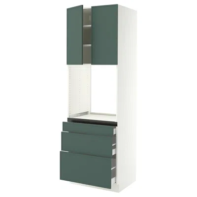 Ikea Sektion / Maximera High Cabinet For Oven With 3 Drawers/2 Doors, White/aspudden Dark Gray-green, 30x