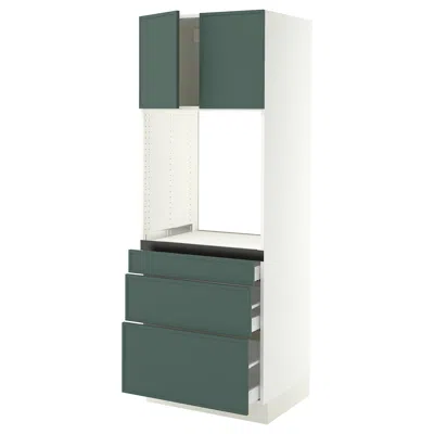 Ikea Sektion / Maximera High Cabinet For Oven With 3 Drawers/2 Doors, White/aspudden Dark Gray-green, 30x