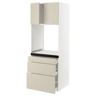 Ikea Sektion / Maximera High Cabinet For Oven With 3 Drawers/2 Doors, White/havstorp Beige, 30x24x80 "