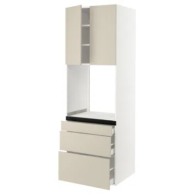 Ikea Sektion / Maximera High Cabinet For Oven With 3 Drawers/2 Doors, White/havstorp Beige, 30x24x90 "