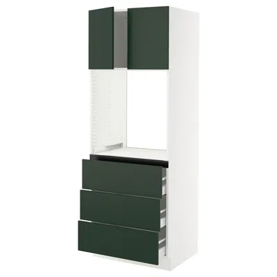 Ikea Sektion / Maximera High Cabinet For Oven With 3 Drawers/2 Doors, White/havstorp Deep Green, 30x24x80