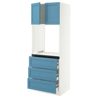 Ikea Sektion / Maximera High Cabinet For Oven With 3 Drawers/2 Doors, White/lerhyttan Blue, 30x24x80 "