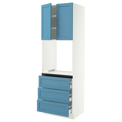 Ikea Sektion / Maximera High Cabinet For Oven With 3 Drawers/2 Doors, White/lerhyttan Blue, 30x24x90 "