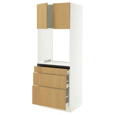 Ikea Sektion / Maximera High Cabinet For Oven With 3 Drawers/2 Doors, White/sinarp Oak Veneer, 30x24x80 "