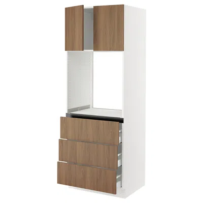 Ikea Sektion / Maximera High Cabinet For Oven With 3 Drawers/2 Doors, White/tistorp Brown Walnut Effect, 