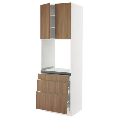 Ikea Sektion / Maximera High Cabinet For Oven With 3 Drawers/2 Doors, White/tistorp Brown Walnut Effect, 