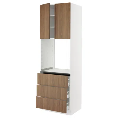 Ikea Sektion / Maximera High Cabinet For Oven With 3 Drawers/2 Doors, White/tistorp Brown Walnut Effect, 