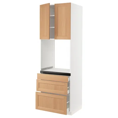 Ikea Sektion / Maximera High Cabinet For Oven With 3 Drawers/2 Doors, White/vedhamn Oak, 30x24x90 "