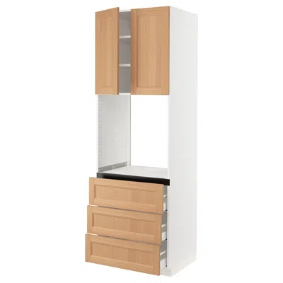 Ikea Sektion / Maximera High Cabinet For Oven With 3 Drawers/2 Doors, White/vedhamn Oak, 30x24x90 "