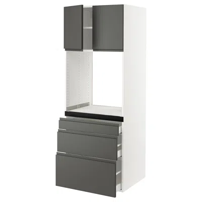 Ikea Sektion / Maximera High Cabinet For Oven With 3 Drawers/2 Doors, White/voxtorp Dark Gray, 30x24x80 "