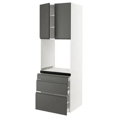 Ikea Sektion / Maximera High Cabinet For Oven With 3 Drawers/2 Doors, White/voxtorp Dark Gray, 30x24x90 "