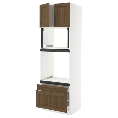 Ikea Sektion / Maximera High Cabinet For Oven/micro With 2 Drawerrs/2 Doors, White Enköping/brown Walnut 