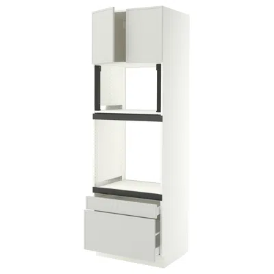 Ikea Sektion / Maximera High Cabinet For Oven/micro With 2 Drawerrs/2 Doors, White/aspudden Light Gray, 3