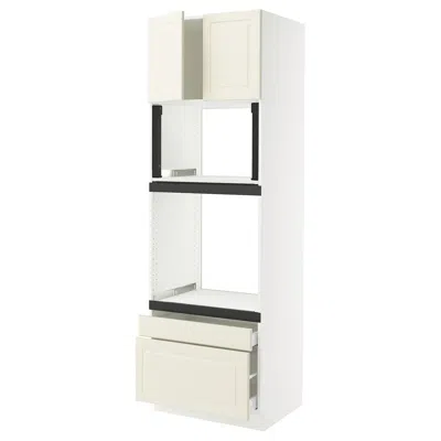 Ikea Sektion / Maximera High Cabinet For Oven/micro With 2 Drawerrs/2 Doors, White/bodbyn Off-white, 30x2