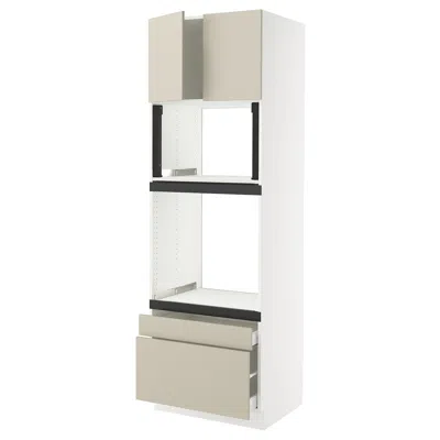 Ikea Sektion / Maximera High Cabinet For Oven/micro With 2 Drawerrs/2 Doors, White/havstorp Beige, 30x24x