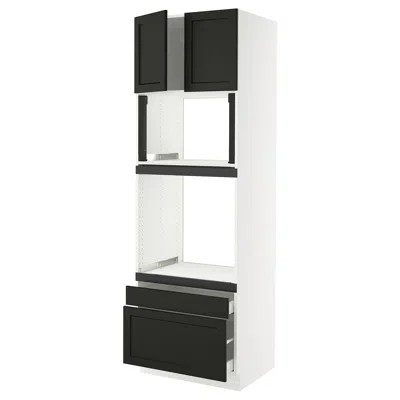 Ikea Sektion / Maximera High Cabinet For Oven/micro With 2 Drawerrs/2 Doors, White/lerhyttan Black Staine