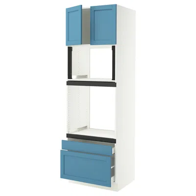 Ikea Sektion / Maximera High Cabinet For Oven/micro With 2 Drawerrs/2 Doors, White/lerhyttan Blue, 30x24x
