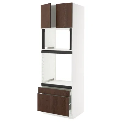 Ikea Sektion / Maximera High Cabinet For Oven/micro With 2 Drawerrs/2 Doors, White/sinarp Brown, 30x24x90