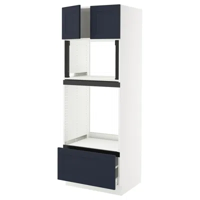 Ikea Sektion / Maximera High Cabinet For Oven/micro With Drawer/2 Doors, White Axstad/matte Blue, 30x24x8