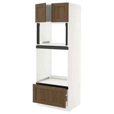 Ikea Sektion / Maximera High Cabinet For Oven/micro With Drawer/2 Doors, White Enköping/brown Walnut Effe