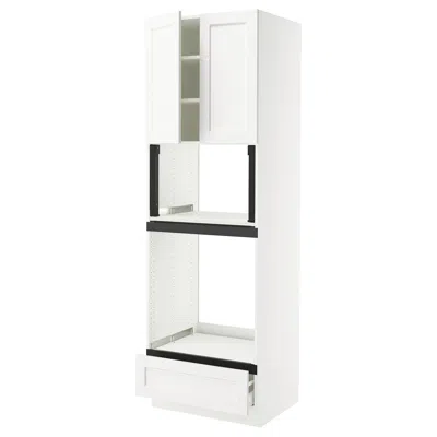 Ikea Sektion / Maximera High Cabinet For Oven/micro With Drawer/2 Doors, White Enköping/white Wood Effect